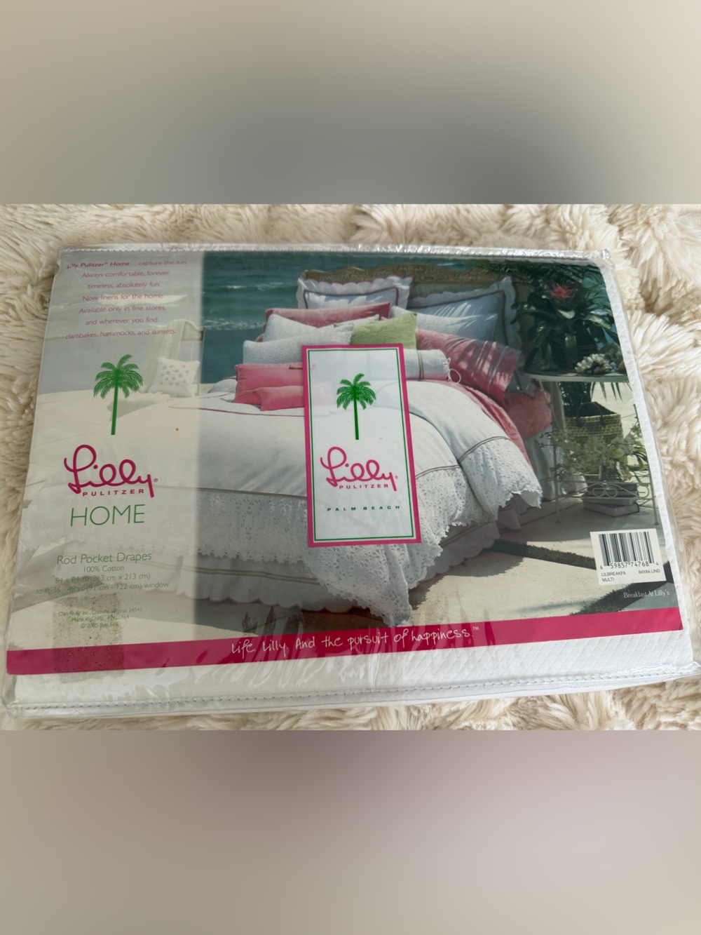 New Lilly Pulitzer White Quilted Diamond Panels Pocket Drapes Set of 2